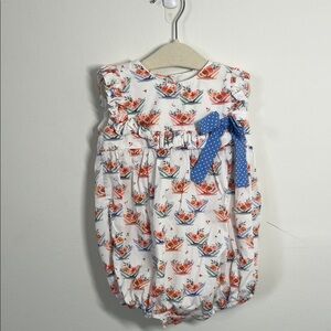 Meraki Floral Romper with Blue and Orange Accents